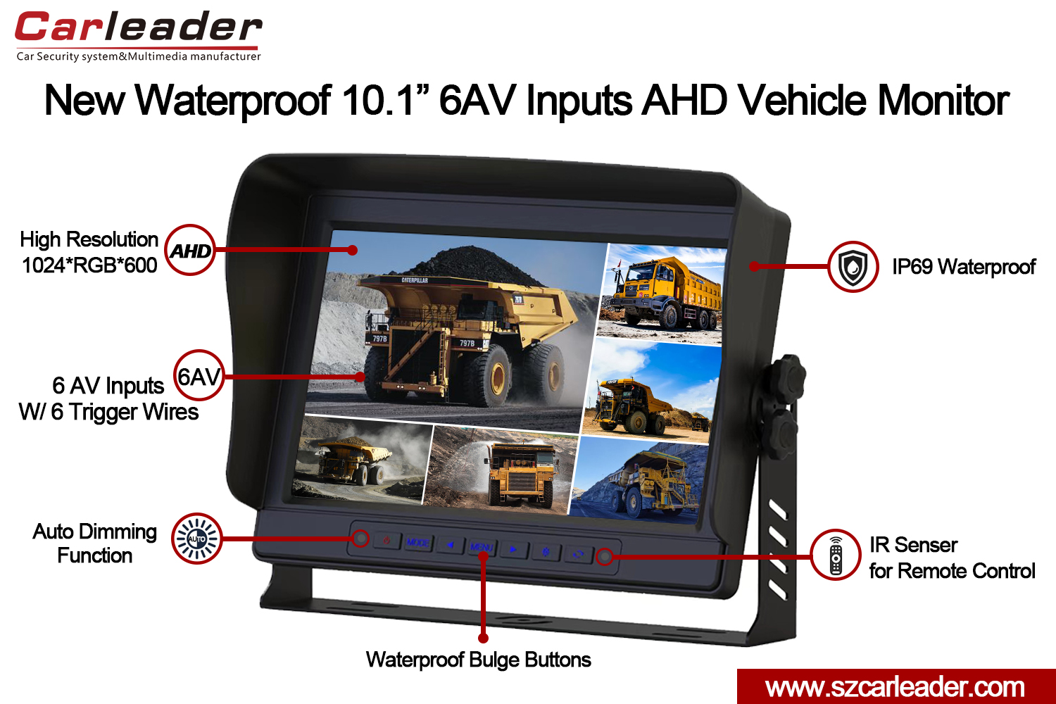 Kalis Air Baharu 10.1 inci 6CH Split View AHD Vehicle Monitor