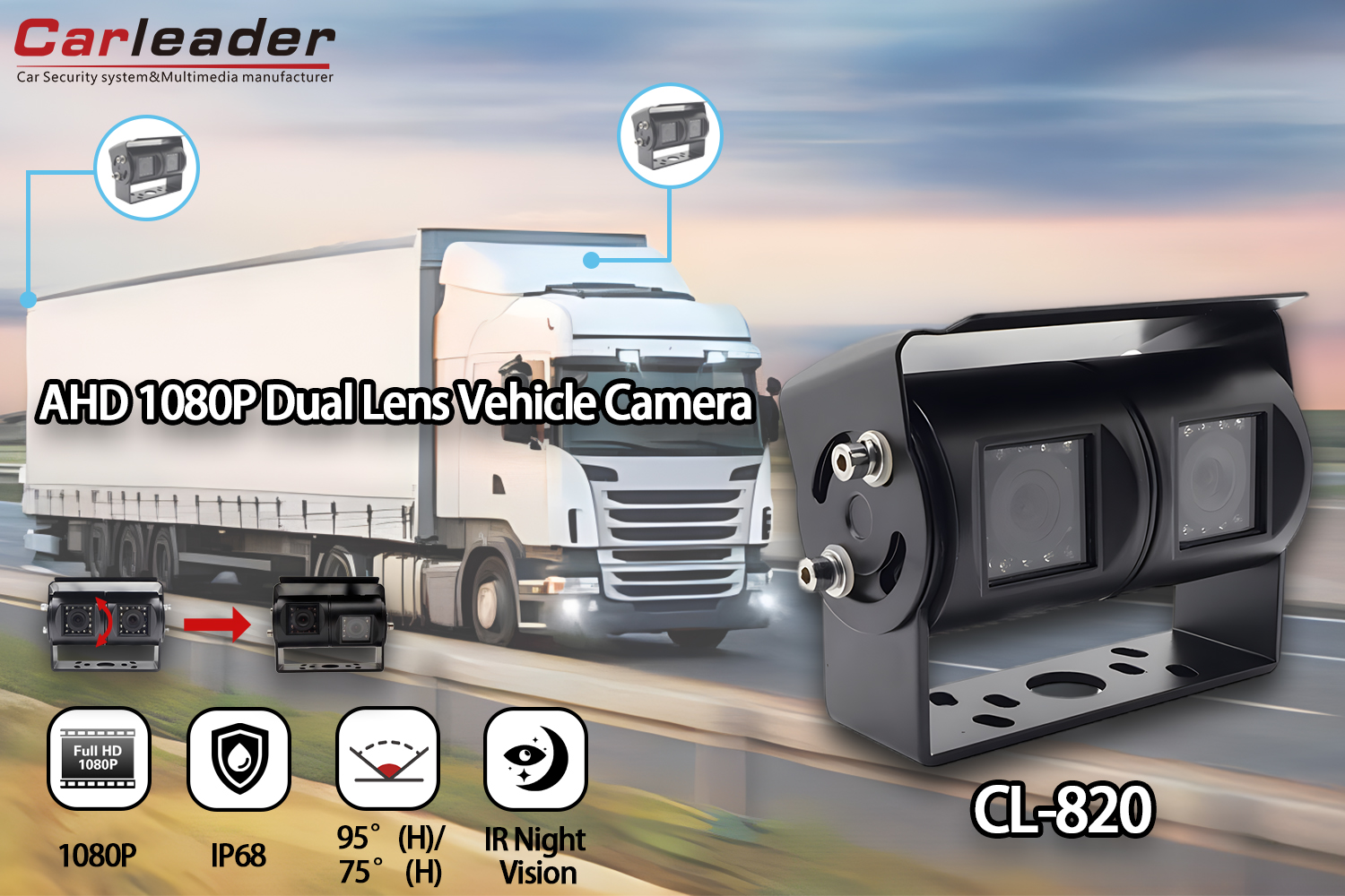 AHD 1080P Dual Lens Kamera Kenderaan Tugas Berat