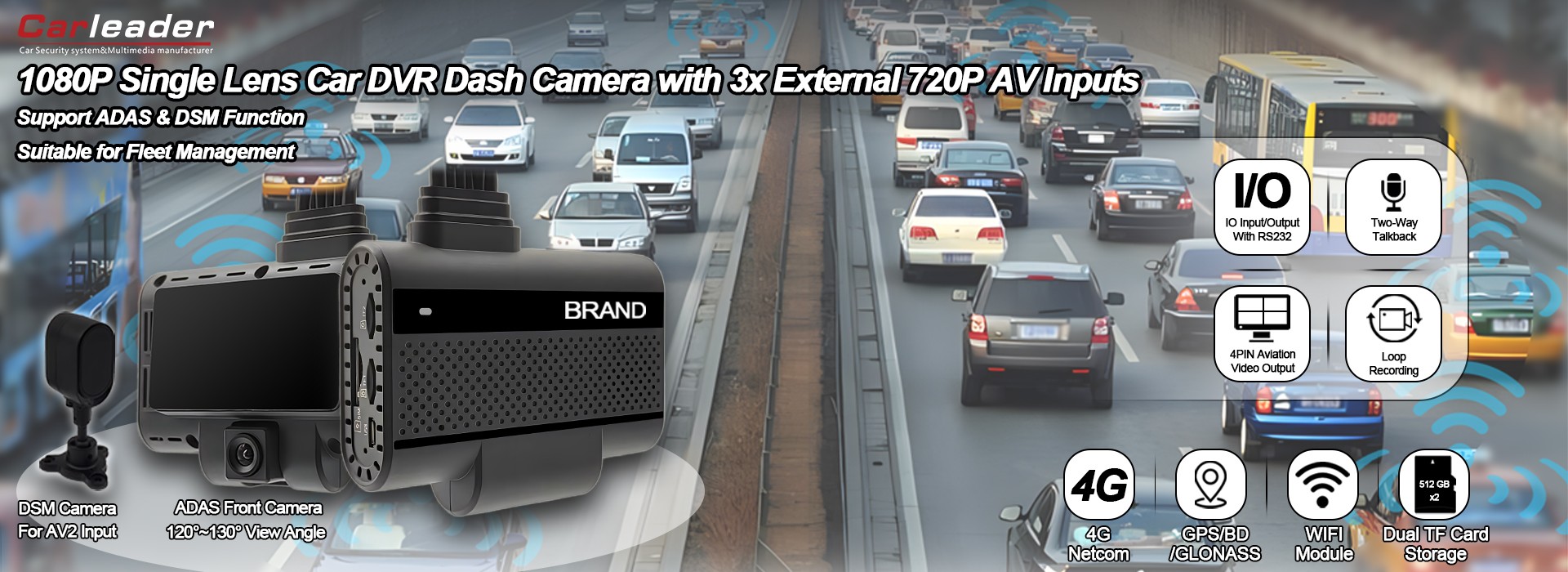 Kamera Pemuka DVR Kereta Lensa Tunggal 1080P dengan 3 Input 720P Luaran