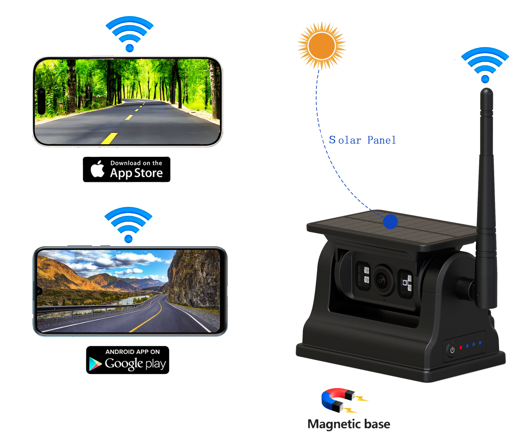 Kamera pandangan belakang kereta solar wireless 2.4g wifi yang boleh dicas semula untuk iOS Android