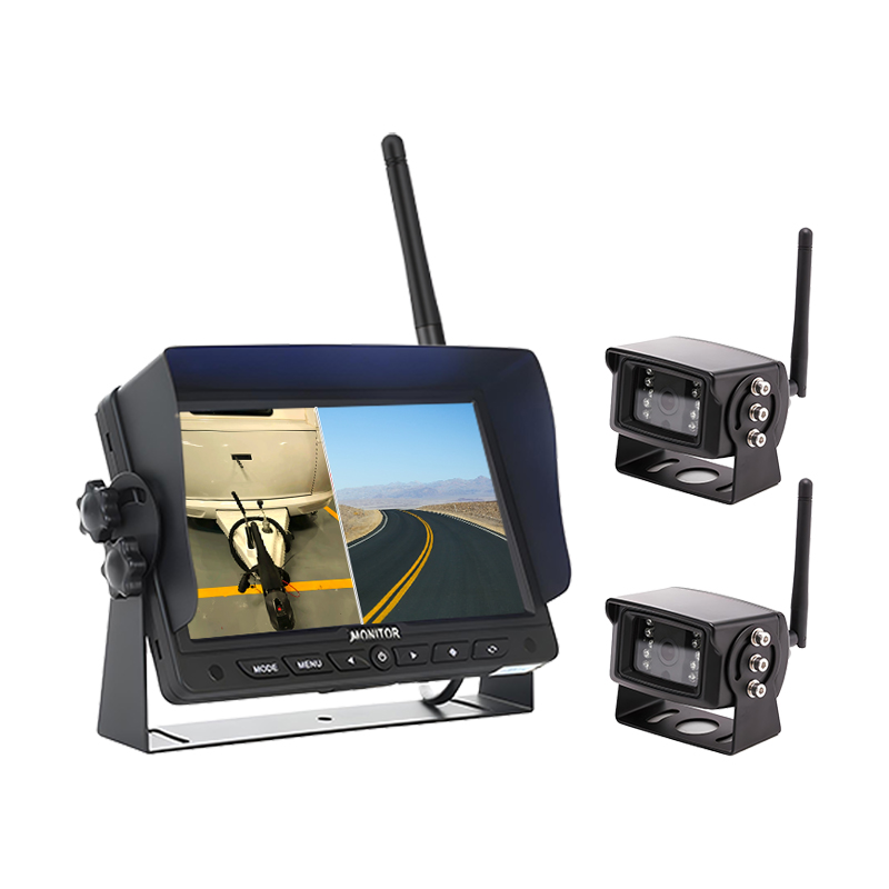 Carleader 7 Inch 2.4G Digital Wireless 2CH Split Display Camera System Fit untuk RV dan Treler