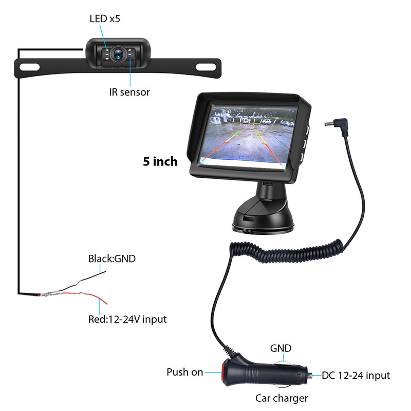 Kit Monitor Kamera Sandaran Wayarles 5 Inci dengan Isyarat Digital