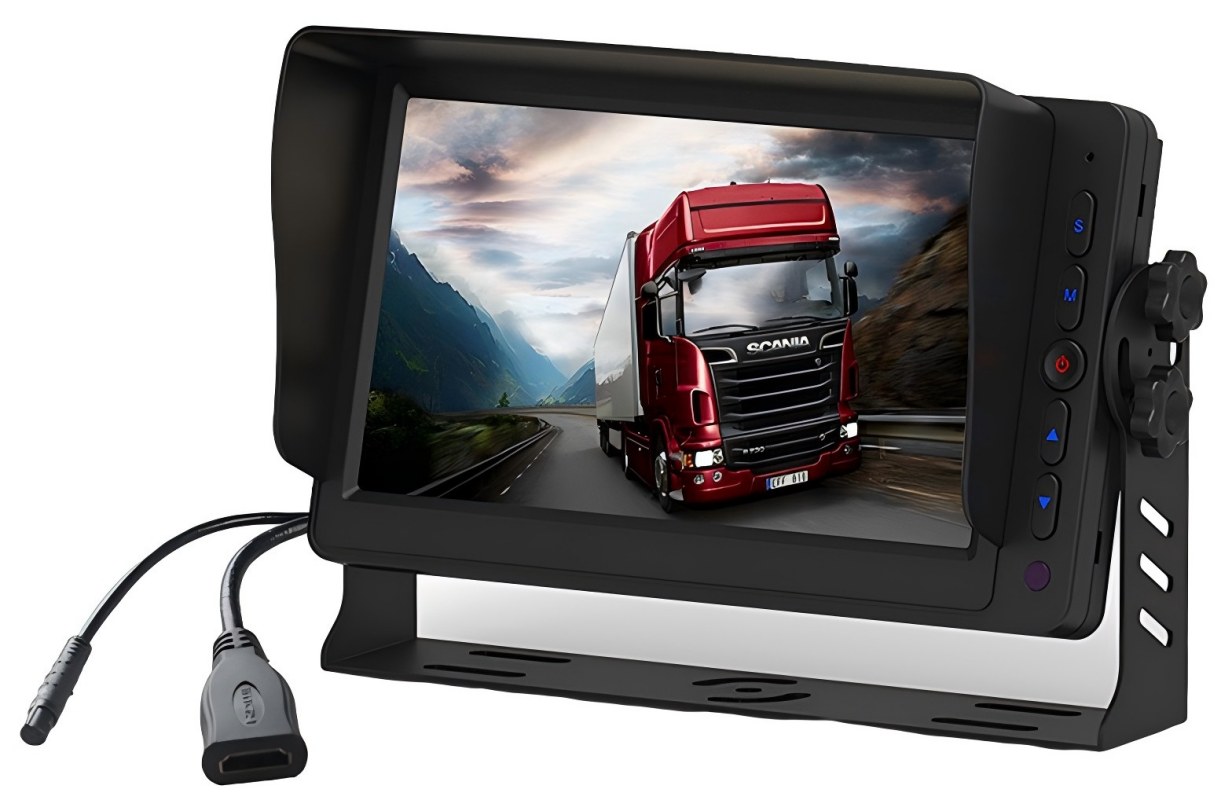 Monitor Kenderaan HDMI 7 inci dengan Input Dwi AV, Pencetus Terbalik dan Pembesar Suara Terbina dalam
