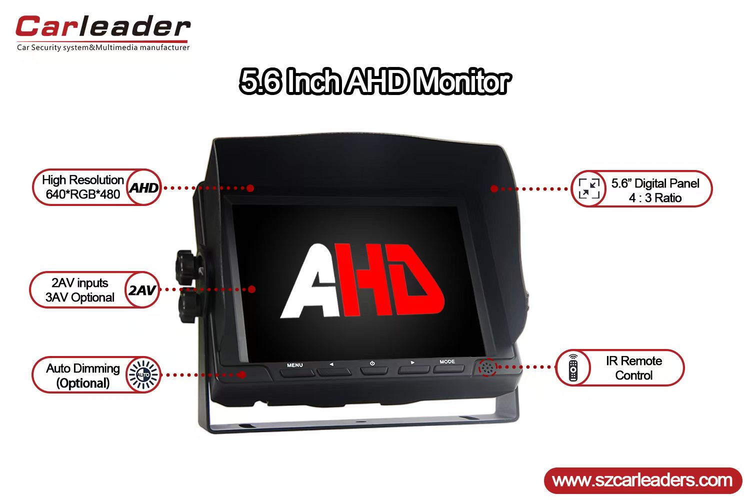 5.6 inch AHD rear view monitor for truck bus forklift